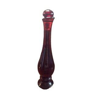 AVON Vintage Ruby Red Bud Vase Glass 8" Bottle with Stopper Empty